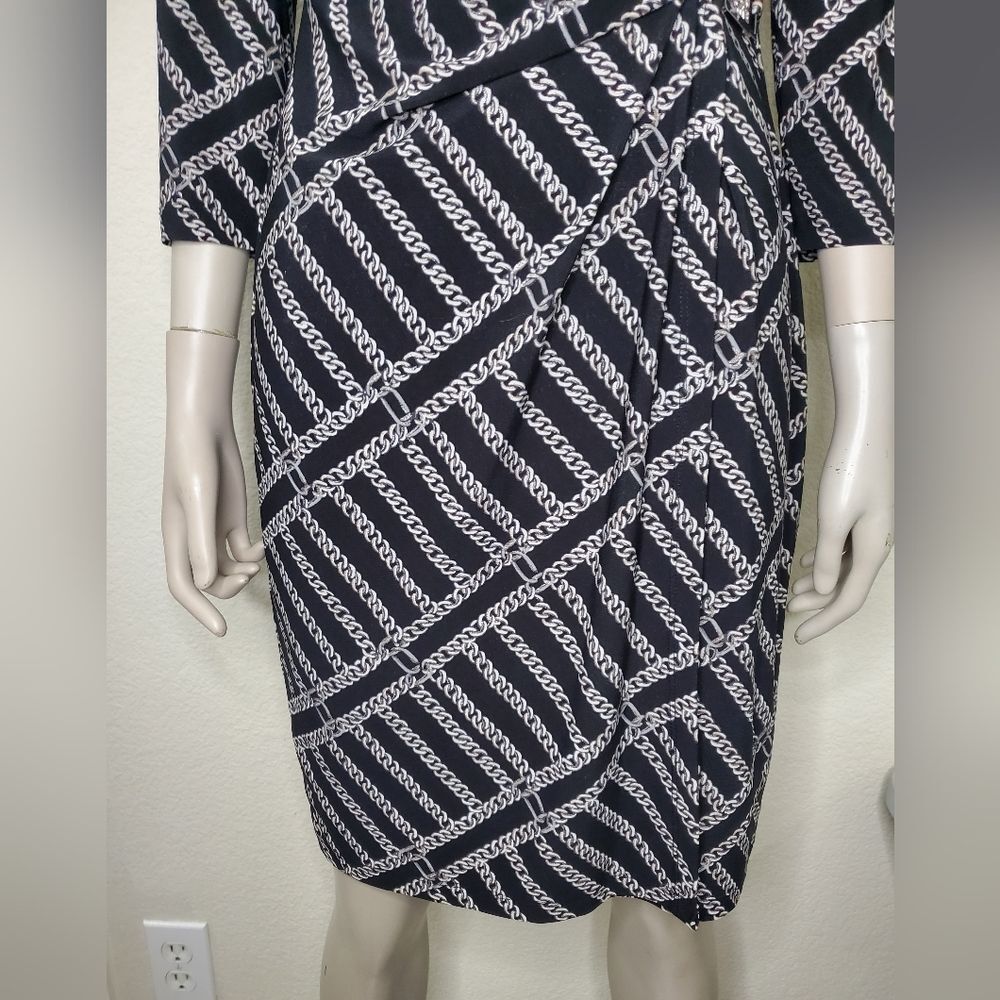Anne Klein Faux Wrap Dress with Chain Print and Hardware Emblem at Waist - Picture 5 of 12